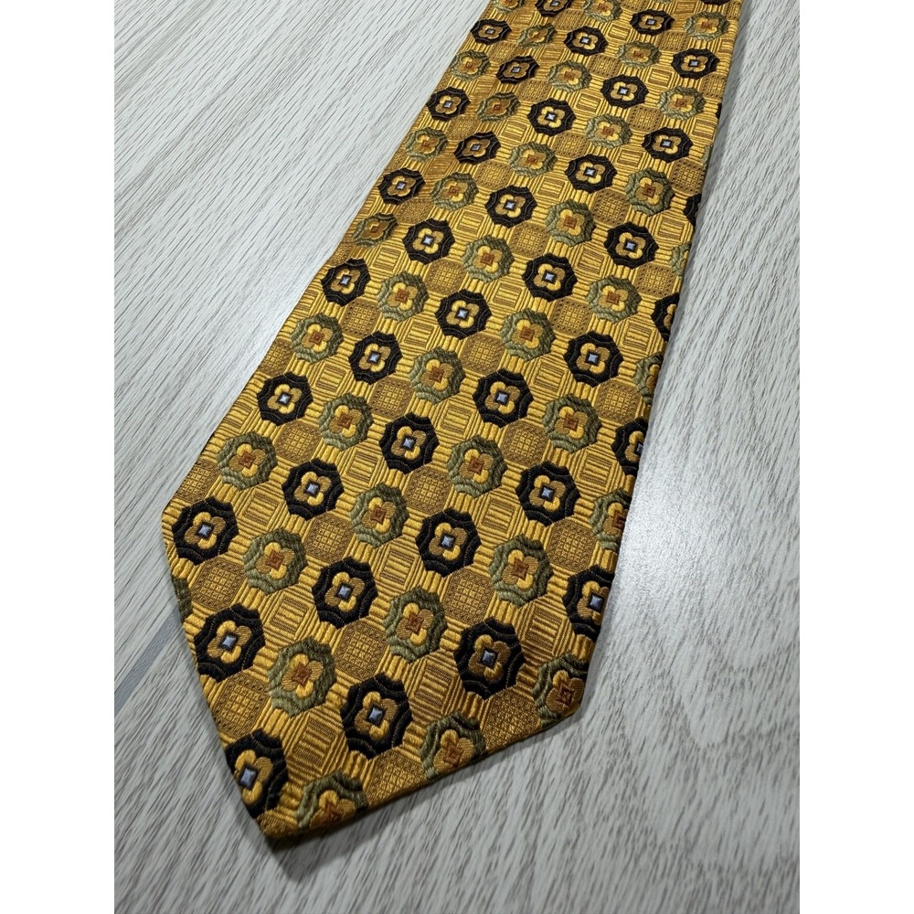 Robert Talbott Tie Mens One Size Yellow 100% Silk Pointed Geometric Jacquard USA